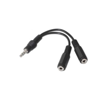 Cable audio estéreo, 2xJack 3.5/H-Jack 3.5/M, nego